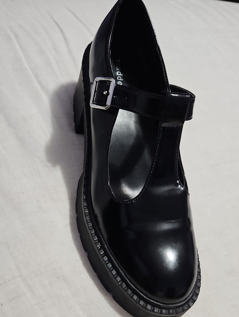 Madden Girl Black Patent Mary Jane Block Heel with Buckle Strap - Picture 3 of 16
